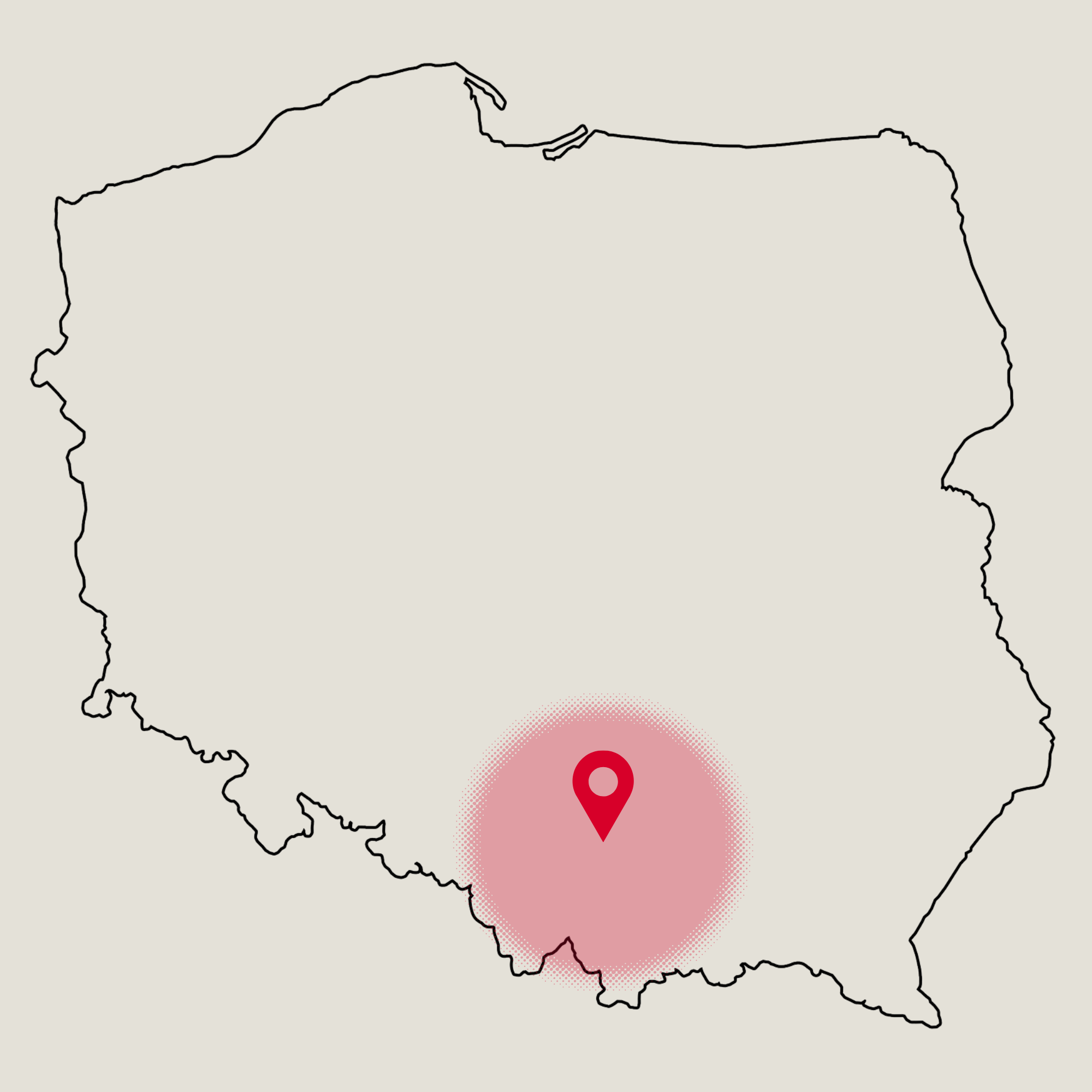 Mapa Polski z zaznaczoną siedzibą BUD-ZIEM w Kolonii Zimkówka